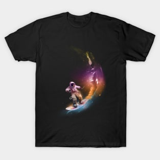 Astronaut surfer surfing in space with a surfboard. T-Shirt